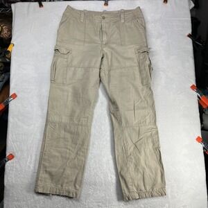 Guide Gear Cargo Pants‎ Men's Khaki Flannel Plaid Lined Zip Fly Workwear - 37X32